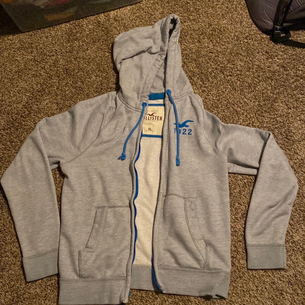 grey hollister zip-up